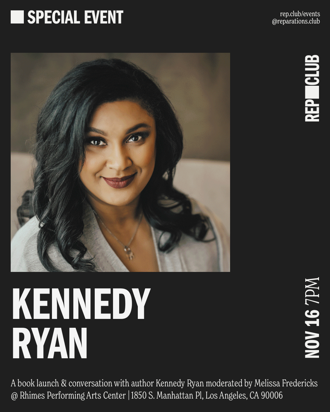 OFFSITE Nov 16th: Kennedy Ryan // Reel @ The Rhimes Performing Arts Center